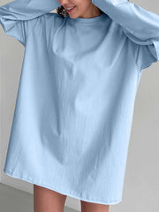 Light blue oversized cotton jersey top with long sleeves and a crew neck.