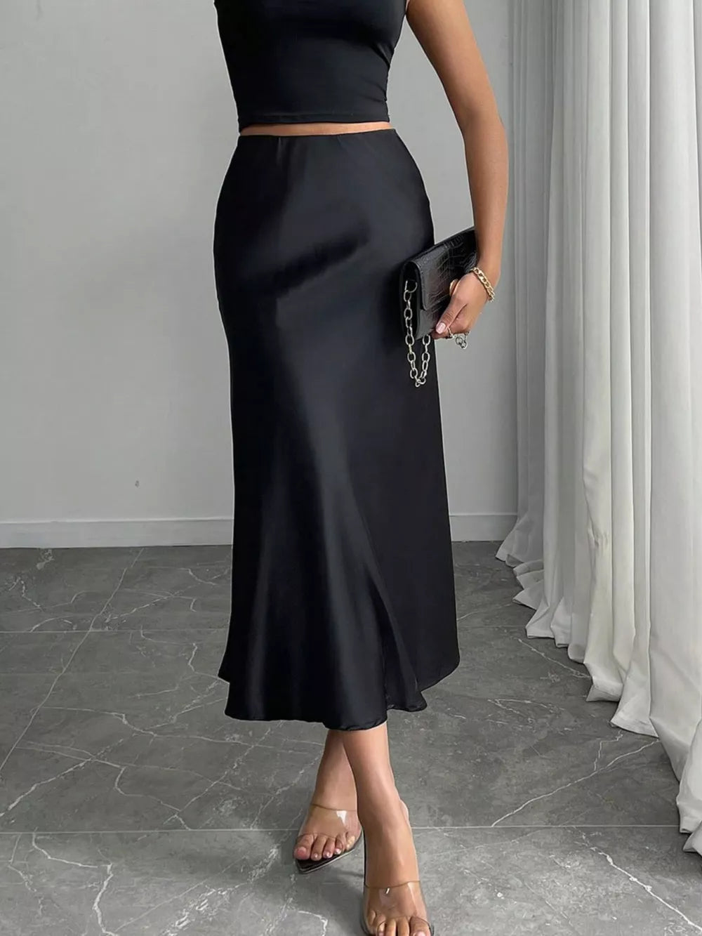 Satin Midi Skirt, close-up detail