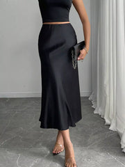 Satin Midi Skirt, close-up detail