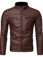 Men's Plus Size Zip Up Motorcycle Jacket in Coffee, fit detail