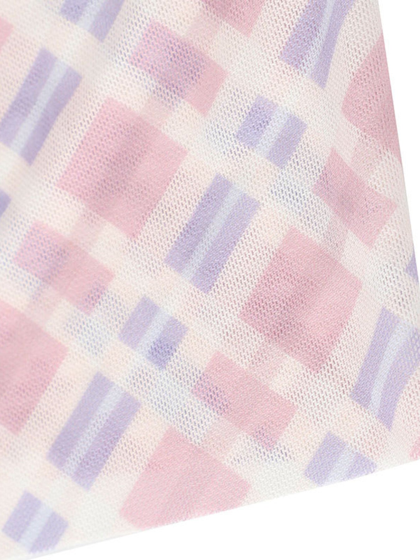 Ruched tied maxi dress in 100% polyester with a pink and purple geometric pattern.