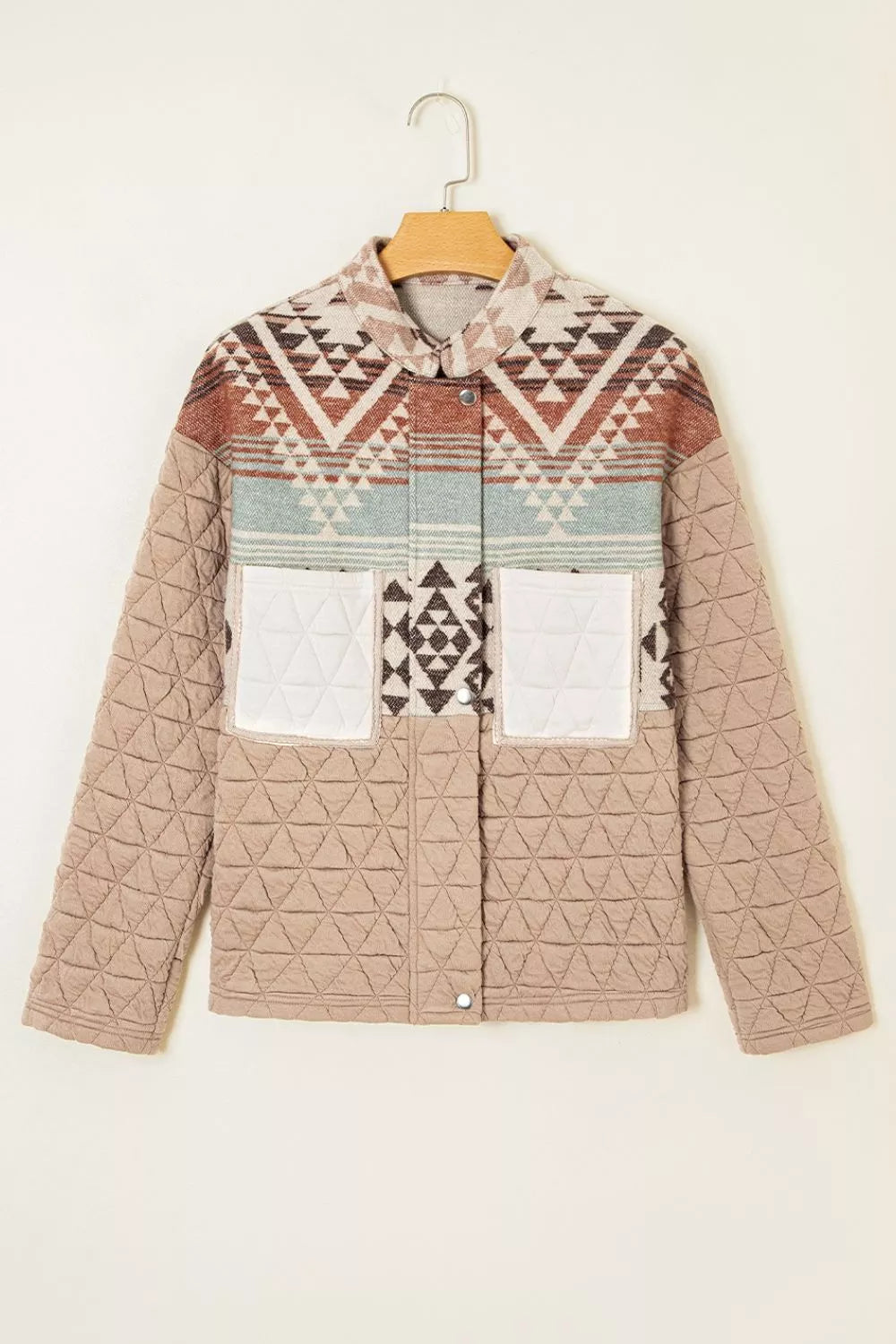 Aztec Quilted Patchwork Western Jacket in Camel, product detail
