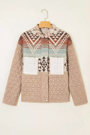 Aztec Quilted Patchwork Western Jacket in Camel, product detail