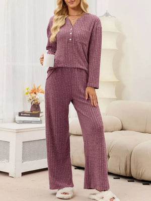 dusty blue pajama set with pocketed and long sleeve
