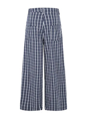 Men's Wide Leg Plaid Button-front Pants, close-up detail