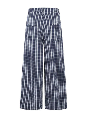 Men's Wide Leg Plaid Button-front Pants, close-up detail