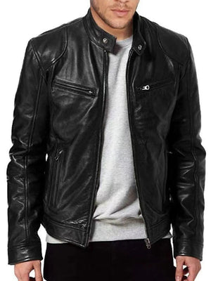 Men's Full Size Leather Biker Jacket in Blue, front view