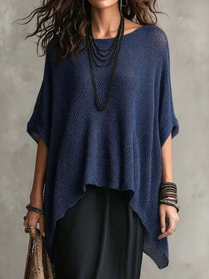 Loose Knit Round Neck Plus Size Top in White, fit detail