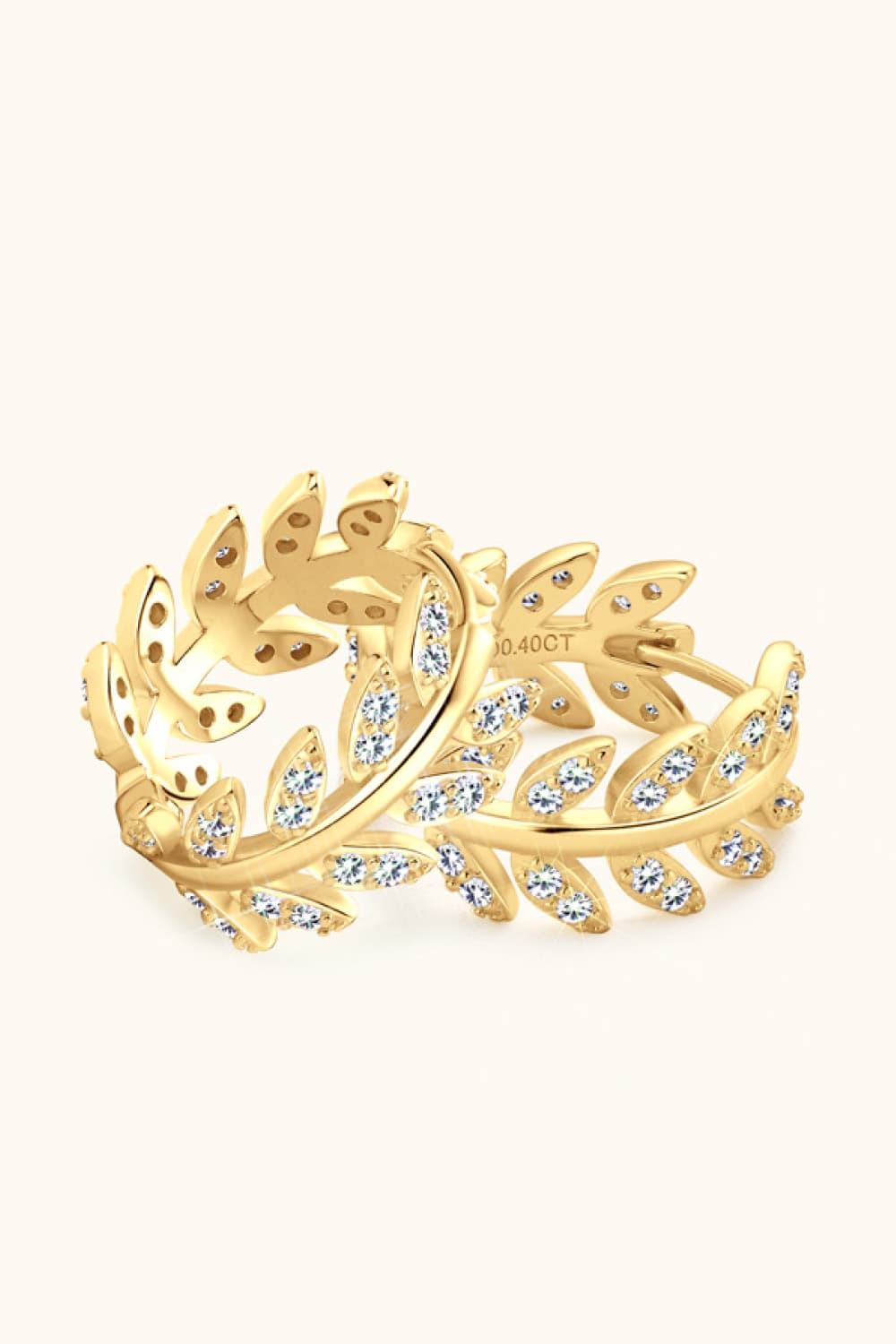 Gold leaf pavé hoop earrings with clear stones, 925 sterling silver.