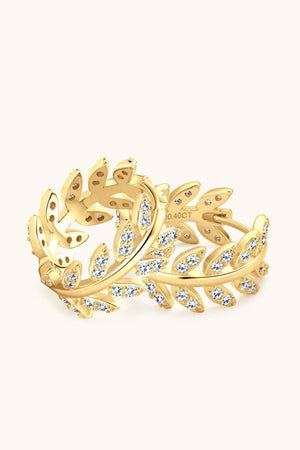 Gold leaf pavé hoop earrings with clear stones, 925 sterling silver.