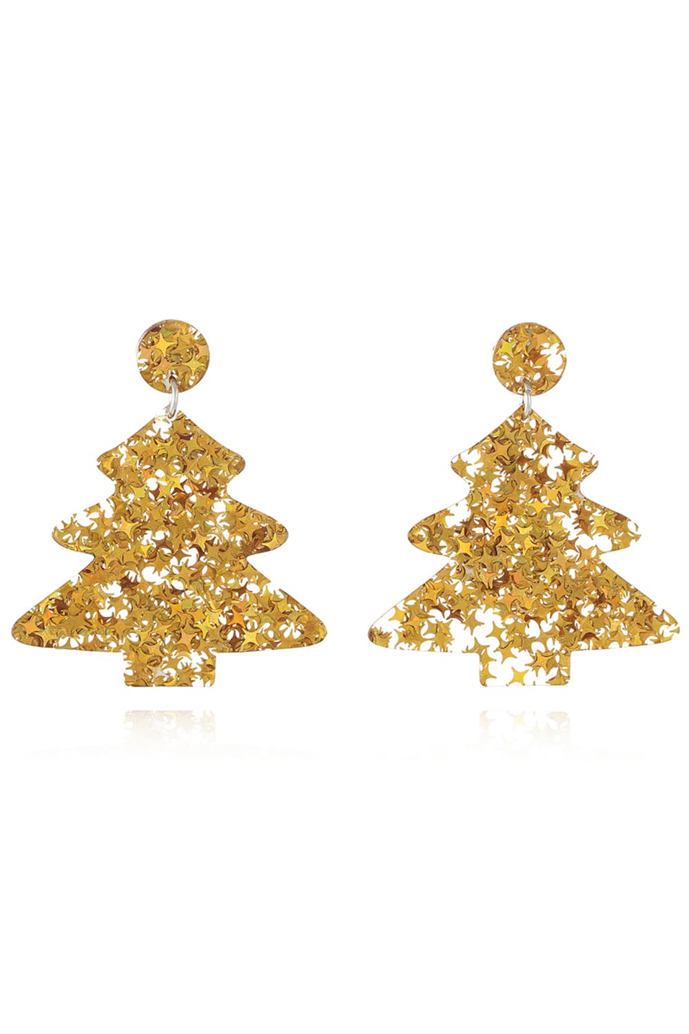 Gold acrylic star-studded Christmas tree drop earrings