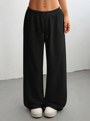 Black casual wide-leg maternity pants with drawstring waist and ankle length.