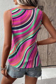 Ribbed tank top with colorful wavy stripes and a scoop neck.
