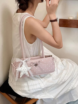 Polka Dot Shoulder Bag in Blush Pink, close-up detail