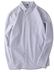 Men's classic cotton button-down shirt in Air Force Blue with gray stripes and a chest pocket.