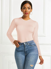 Apricot ribbed long sleeve bodysuit with crew neck