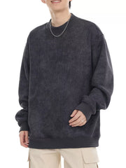 Dark Gray oversized ribbed sweatshirt with round neck and long sleeves.