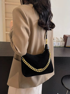 Chain Detail Crossbody Bag in Black, front view