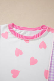 Heart Pattern Colorblock Side Slit Top in Pink, model styling view