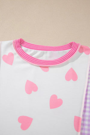 Heart Pattern Colorblock Side Slit Top in Pink, model styling view