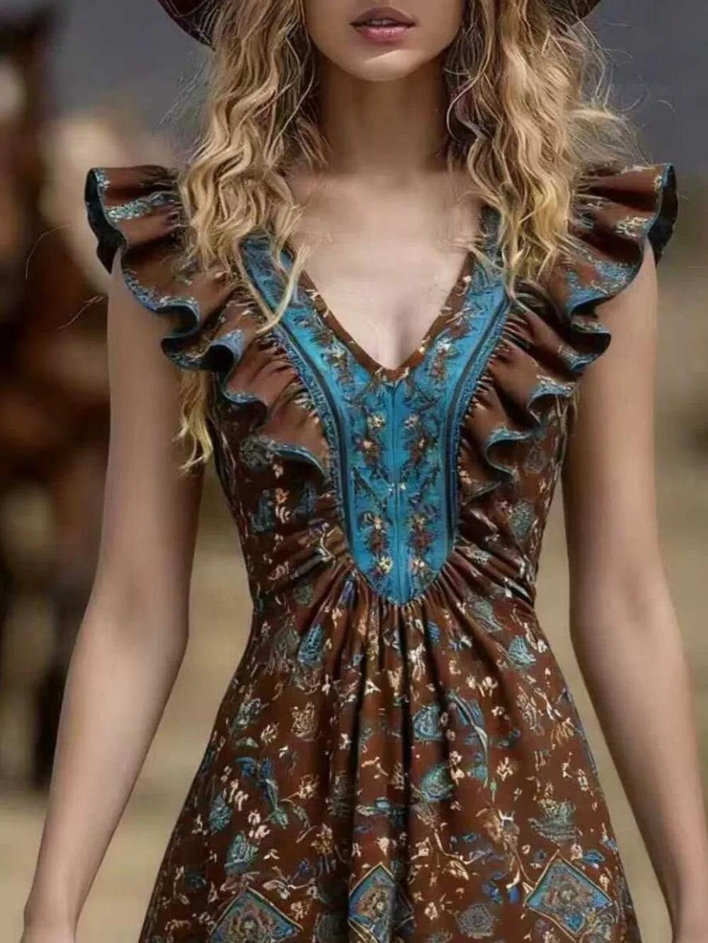 Ruffled V-neck Mini Dress, editorial view
