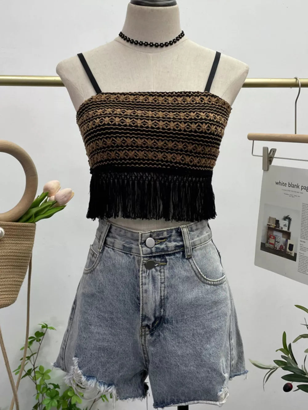 Fringe Knit Cami in Apricot, front view