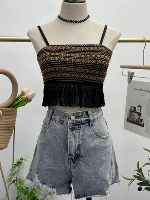Fringe Knit Cami in Apricot, front view