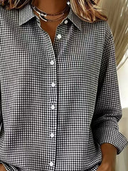 Plus Size Plaid Button Up Long Sleeve Shirt, model styling view