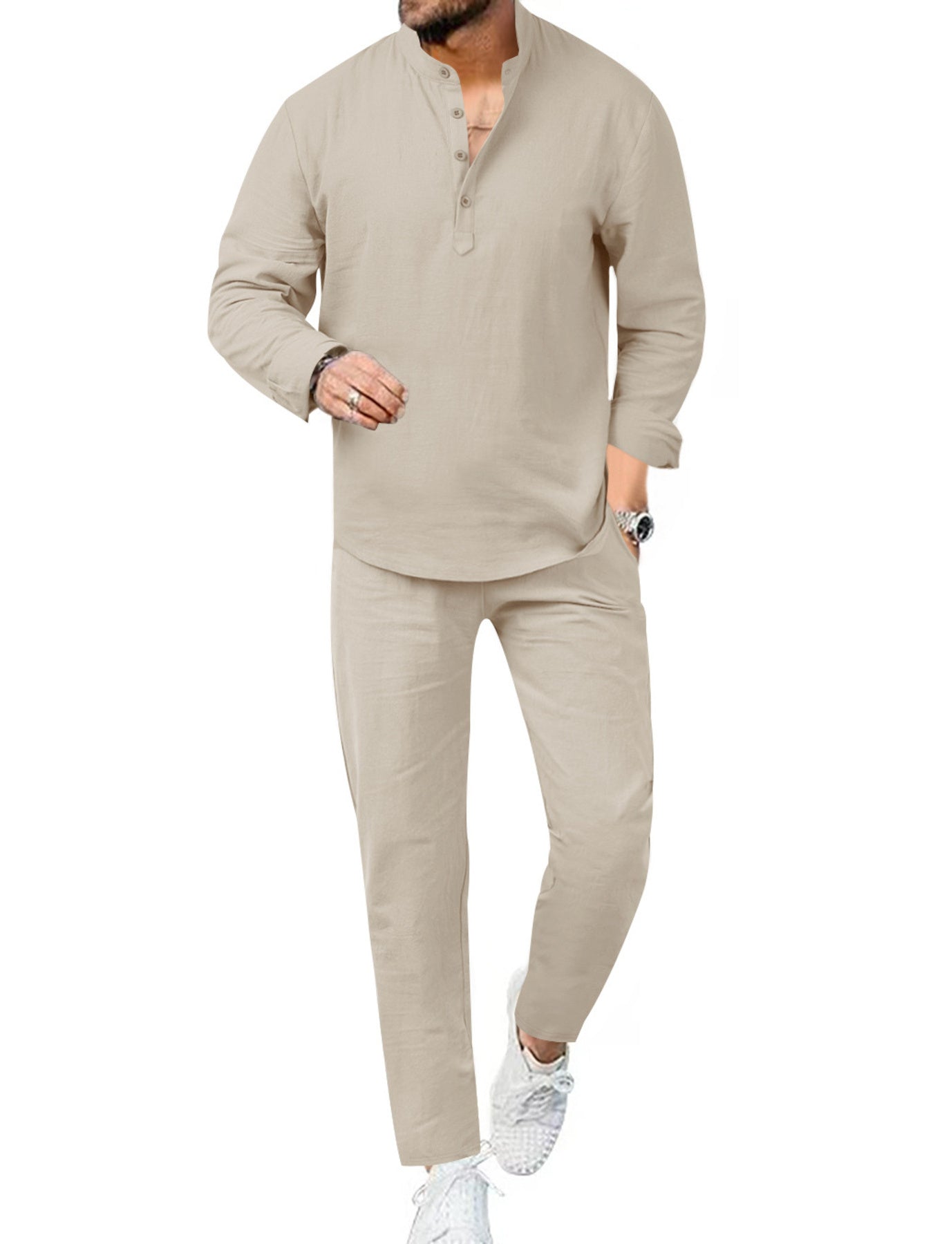 Casual Olive Two-piece Men's Set