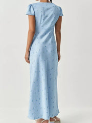 Floral V-neck Maxi Dress With Cap Sleeves