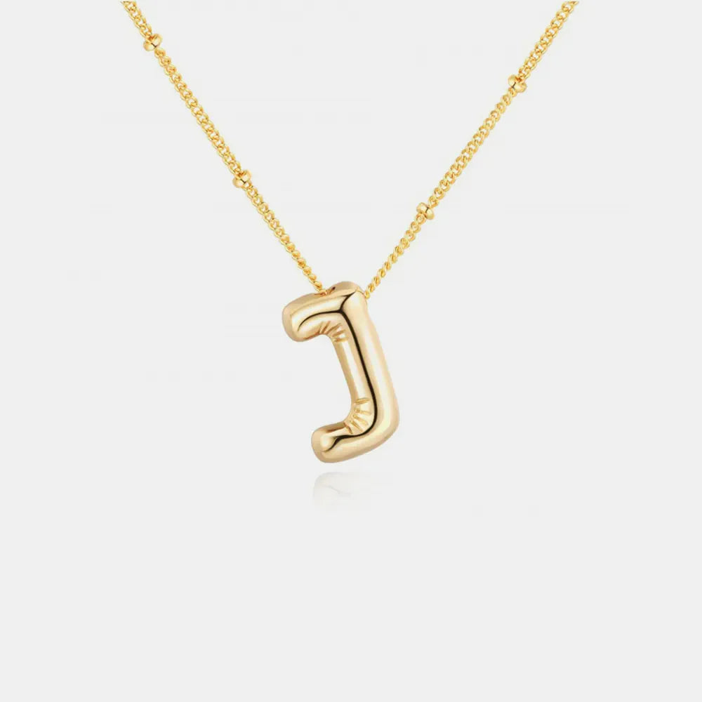Gold initial J pendant necklace with beaded chain