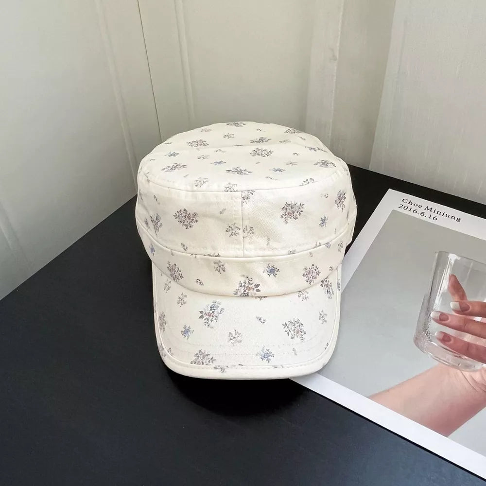 Charming Floral Print Flat Hat