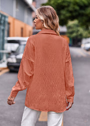 Textured overshirt in caramel with relaxed fit and buttoned cuffs.