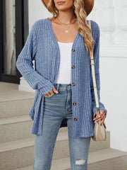 cardigan in dusty blue featuring buttoned and regular fit