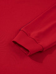 Deep Red sweatshirt with varsity stripe detail on sleeve and ribbed cuffs.