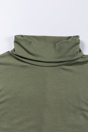 Army green tunic with draped cowl neckline