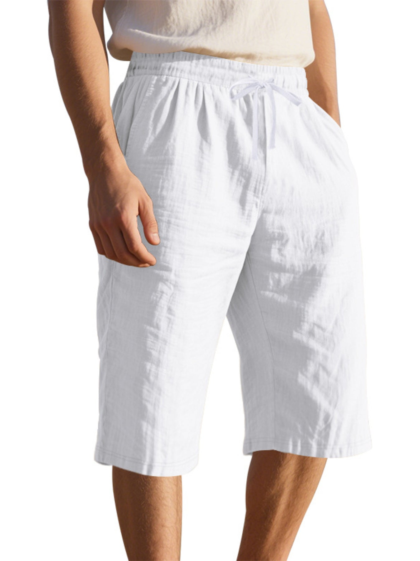 Men's Casual Drawstring Bermuda Shorts Plus Size in Light Blue, view 12