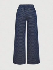 Halter Neck Denim Vest And Wide-leg Jeans Set, editorial view