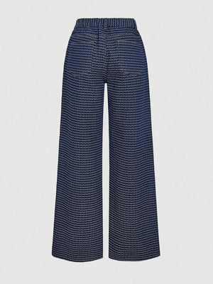 Halter Neck Denim Vest And Wide-leg Jeans Set, editorial view