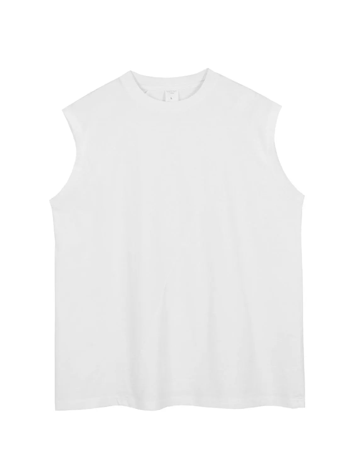 White asymmetric sleeveless tank top with a crew neck