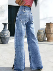 Chic High-waisted Wide-leg Jeans With Button Fly