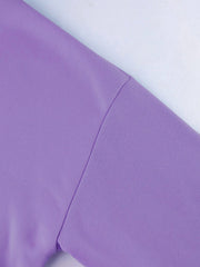Lilac hoodie sleeve detail showing seam and textured fabric