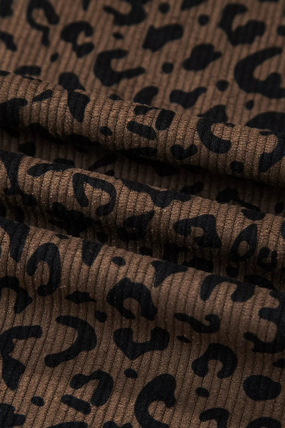 Leopard Print Elastic High Waist Corduroy Pants in Coffee Brown, view 11