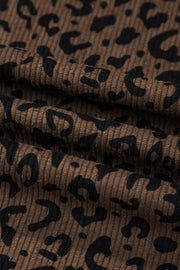 Leopard Print Elastic High Waist Corduroy Pants in Coffee Brown, view 11