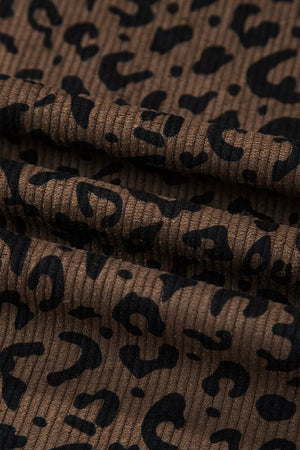 Leopard Print Elastic High Waist Corduroy Pants in Coffee Brown, view 11