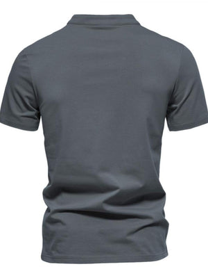 Men's dark gray short sleeve cotton t-shirt with a classic crew neck.