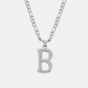 Textured initial pendant necklace with stainless steel curb chain, Style B