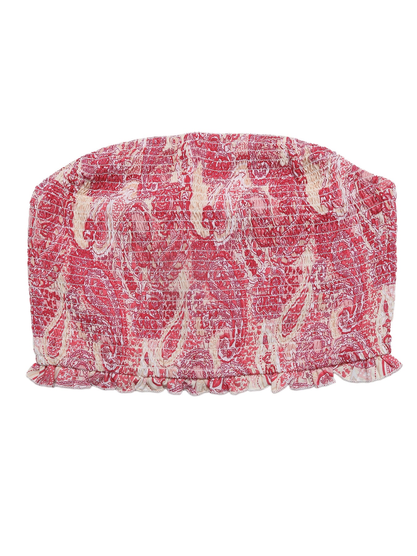 Paisley print smocked crop top with frill hem