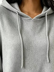 Cozy Ribbed Long-sleeve Hooded Sweater in White, view 17