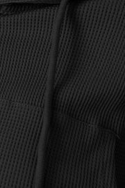 Black waffle knit cropped zip hoodie with drawstring detail